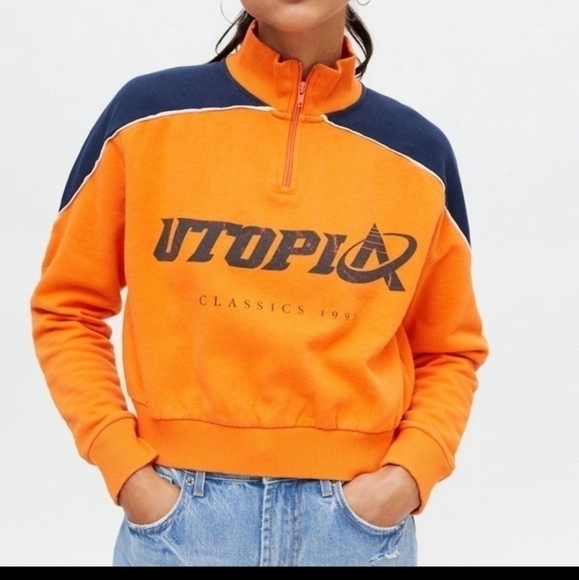 URBAN Outfitters Utopia‎ Half-Zip Sweatshirt orange -blue - Picture 3 of 11